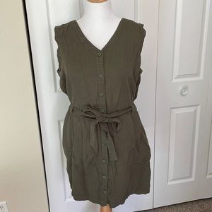 Old Navy Women’s Size XXL Hunter Green Sleeveless Button Down Dress with Tie